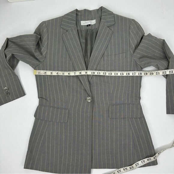 Tahari ASL Women's‎ Gray Green Pinstripe One Button Business Career Blazer 6/C37 - Picture 11 of 13